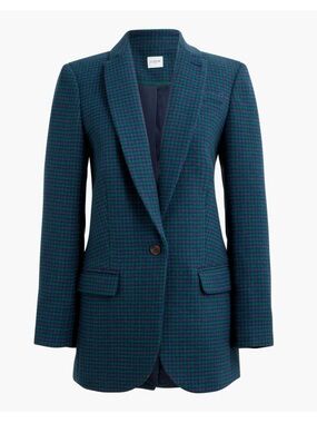 NWT J. Crew Size 8 Houndstooth Tailored Blazer in serene spruce antique